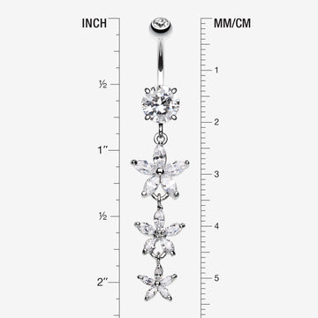 Detail View 1 of Shimmering Flower Cascade Belly Ring-Clear Gem